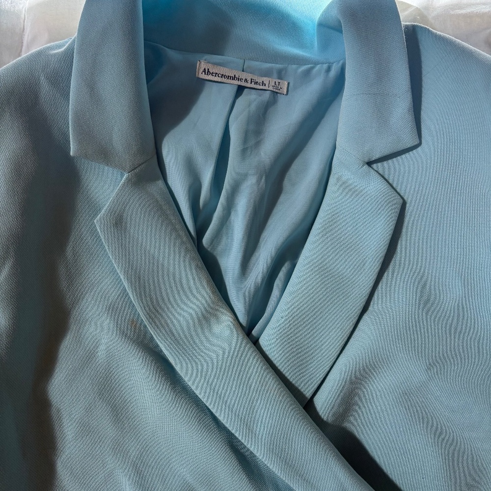 Abercrombie & Fitch Wrap-Front Blazer Dress Light Blue TALL - Picture 3 of 4